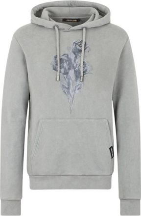 Roberto Cavalli Hoodies & sweatvesten, Heren, Grijs, L, Katoen, Sweatshirt met Geprinte Rozen