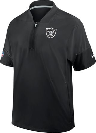 Nike Las Vegas Raiders Sideline Coach Nike Mens NFL 1/2-Zip Short-Sleeve Hooded Jacket in Black | 03BO056Y8D-2J5