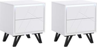 Vente-Unique Vente-unique - Comodino 2 cassetti con led mdf Bianco laccato - Lotto di 2 - saliano