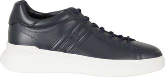 Hogan Denim Blue H580 Leather Rubber Sole Leather Sneakers