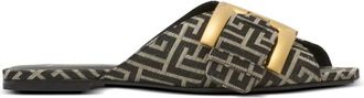 Balmain Flat monogram jacquard Anthem sandalen - Dames - Sandalen - Zwart - 35 EU - Katoen - Schoenen