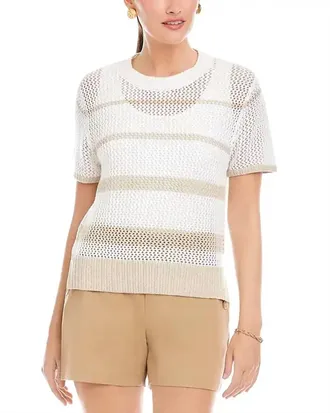 Fifteen Twenty Faye Crochet Sweater Top In Cream/khaki