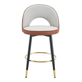 STILVORA Lote De 2 Taburetes De Bar Giratorios Con Respaldo Calado Y Reposapies, Para Bar Y Cocina, Piel Pu Y Metal, Gris Claro Y Marron
