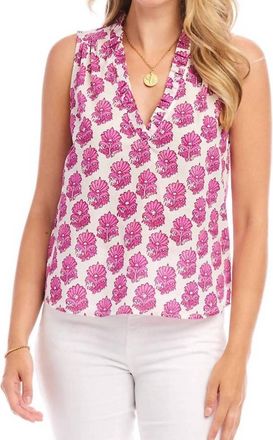 Karen Kane Sleeveless Ruffle Trim Top In Print
