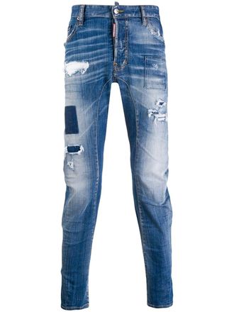 Dsquared2 distressed straight jeans - men - Spandex/Elastane/Cotton/Cotton/Polyester - 52 - Blue