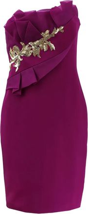 Marchesa strapless draped bodice dress - WINE