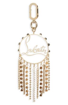 Christian Louboutin Crystal Fringe Logo Bag Charm in G038 Gold/gun Metal at Nordstrom