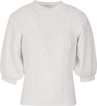 8 by YOOX BRUSHED CABLE KNIT SHORT SLEEVE CROPPED SWEATER