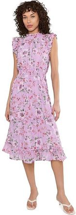 CeCe by Cynthia Steffe Flutter Sleeve Smocked Waist Midi Dress Womens Dress Fair Orchid : XL, Polyester