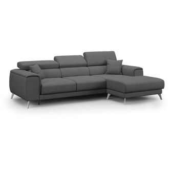 Divani.Store Divani.store - Fusion Sof&aacute; Esquinero Con Asientos Desmontables En Tela Suave Antimanchas 260 Cm Derecho Antracita