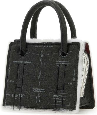 DENTRO Womens Grey Leather Mini Otto Handbag Paper Borse A Mano Bag