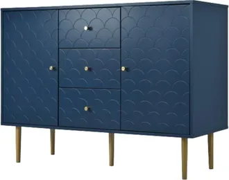 Urban Meuble Cómoda aparador alto 2 puertas 3 cajones azul marino