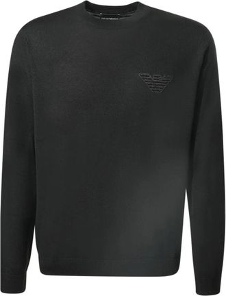 Emporio Armani Truien & Vesten, Heren, Zwart, 2Xl, Wol, Fijngebreide trui van scheerwol met adelaarspatch