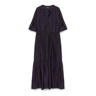 Fiorella Rubino Lange jurk met ruches - Dames - Maxi kleedjes - Blauw - 2XL - Nylon - Kleedjes