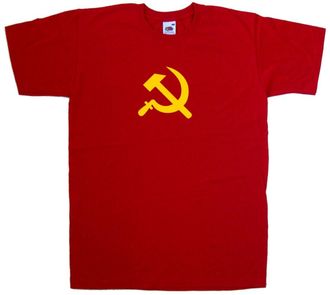 Tee Tree Designs Soviet Union Russian Flag Hammer & Sickle Red T-Shirt (Golden Yellow Print)-X-Large