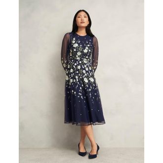 Hobbs London Lois Embroidered Dress in Midnight Yellow at Nordstrom, Size 12