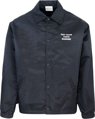 Dr&ocirc;le de Monsieur Lightweight Black Jacket with Embroidered Logo and Bold Slogan