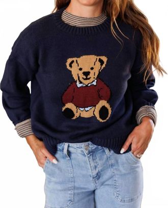 Wishlist Teddy Bear Crewneck Sweater In Navy