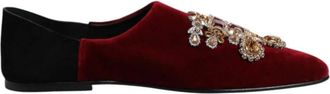 Dolce & Gabbana Kristalversierde fluwelen loafers - Heren - Loafers - Rood - 45 EU - Katoen - Schoenen