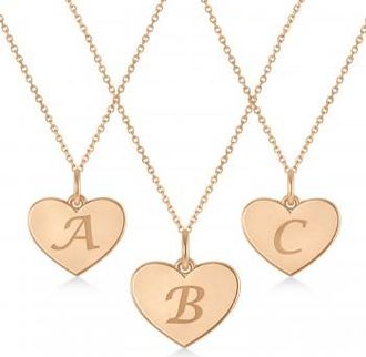 Allurez Heart Shape Personalized Initial Letter Charm Pendant Necklace 14K Rose Gold