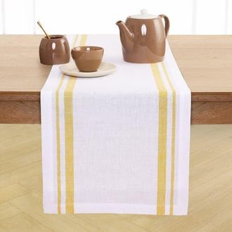 Solino Home Linen Table Runner for Dining Table, Holiday and Everyday Table Decor - French Stripe in Yellow And White at Nordstrom, Size Xx-Large
