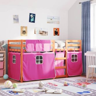 vidaXL Vidaxl - Litera Con Cortinas Madera Maciza De Pino Rosa 90x200 Cm