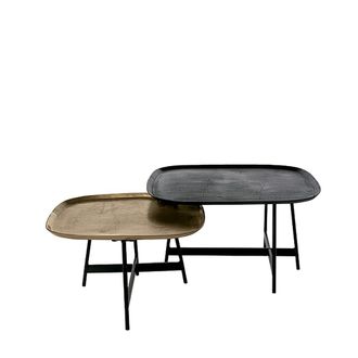 Koketto Home Set 2 mesas centro cuadradas aluminio dorado y negro