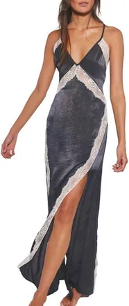 Free People Some Kind of Love Lace Trim Open Back Nightgown in Black Combo at Nordstrom, Size X-Small