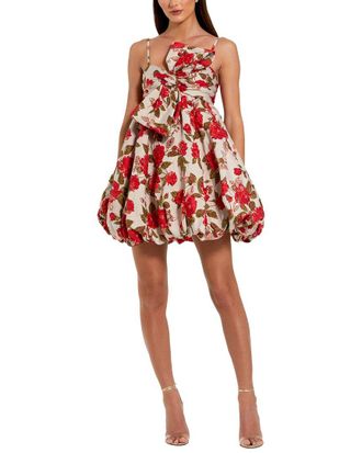 Mac Duggal Brocade Thin Strap Puff Mini Dress With Bow