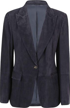 Brunello Cucinelli Womens Night Sky Suede Single Button Jacket, Size 36