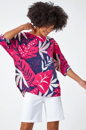 Roman Palm Print Tunic Top