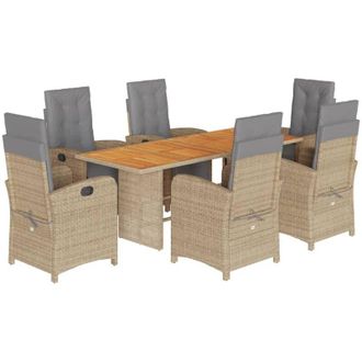 vidaXL Set Comedor De Jard&iacute;n 7 Pzas Con Cojines Rat&aacute;n Sint&eacute;tico Beige Vidaxl