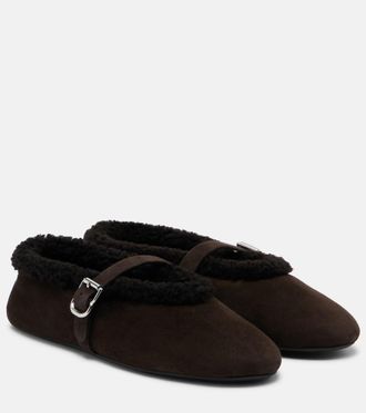 Alaia Shearling-lined suede Mary Jane flats