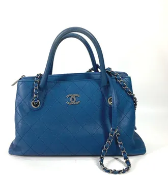 Chanel Blue Caviar Leather Handbag Shoulder Bag Tote Bag (Pre-Owned)