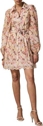 Mint Velvet Floral Print Scallop Hem Mini Dress in Light Pink at Nordstrom, Size 14