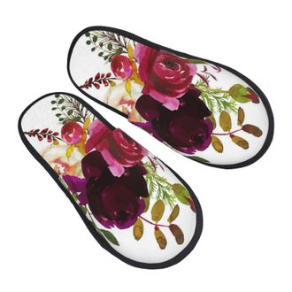 Generic Camping Slippers Jumusi Boho Burgundy Roses Flower Anti-Slip Sole Slipper Warm House Shoes Casual Sleepers For Travel Winter M