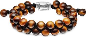 David Yurman sterling silver Spiritual Beads two-row woven bracelet (8mm) - men - Sterling Silver/Tiger eye - OS