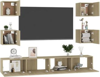 Berkfield Home Sturdy 6 Piece TV Cabinet Set Sonoma Oak Engineered Wood in Light Tan