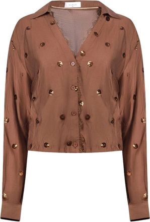 Nukus Nukus - Anika Blouse Paillet - Dames - Blouses & Shirts - Bruin - Maat: 3XL Viscose