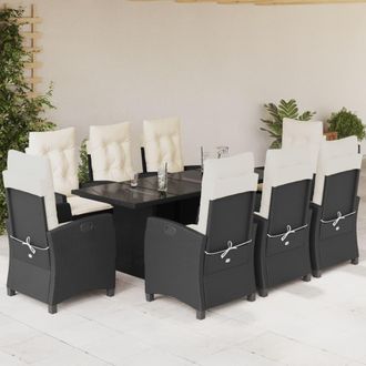 vidaXL Set De Comedor De Jard&iacute;n 9 Pzas Y Cojines Rat&aacute;n Sint&eacute;tico Negro Vidaxl