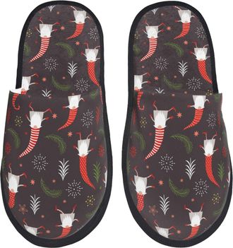 Generic House Slippers Cute Christmas Gnomes Reusable Fleece Slippers Lightweight Anti-Slide Slipper For Indoor Ladies Women L