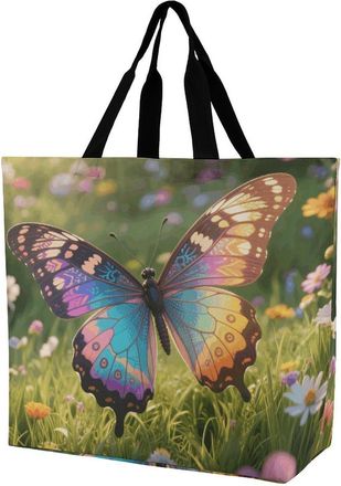 Generic Colorful Butterfly Tote Bag Foldable Carry Bag Eco Friendly Shoulder Bags For Camping Travel Beach