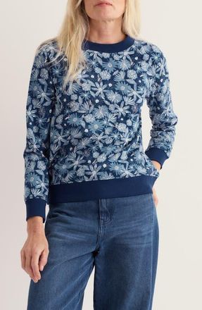 Seasalt Cornwall Bright Wave Organic Cotton Sweatshirt in Sketchbook Blooms Marine at Nordstrom, Size 16