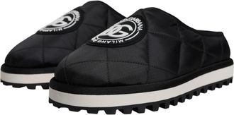 Dolce & Gabbana Zwarte Nylon Gequiltte Logo Patcher Sandalen Slides Schoenen