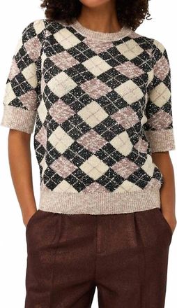 Esqualo Ylvi Short Sleeve Argyle Sweater In Multi