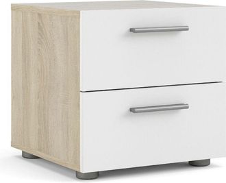 Dmora Mesita de noche Dmora con dos cajones, roble y color blanco brillante, 40 x 42,3 x 40,25 cm, con embalaje reforzado