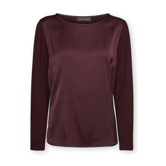 Elena Miro Tops, Dames, Rood, M, Satijn, Tweekleurig viscose T-shirt