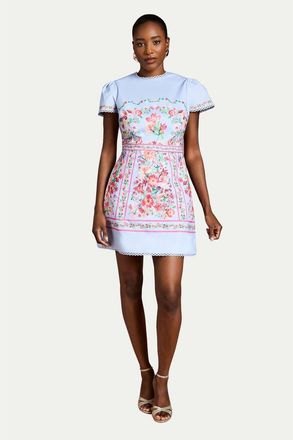 Coast Placement Print Short Sleeve Mini Dress in Blue at Nordstrom, Size 10
