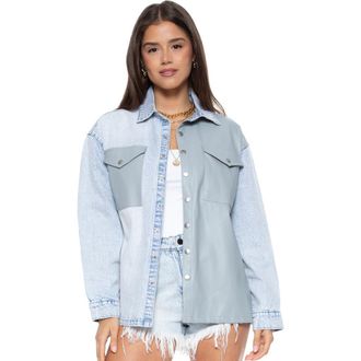 Blue Revival Denim Mix UNreal Leather Shacket in Dusty Blue /Maui at Nordstrom, Size X-Small