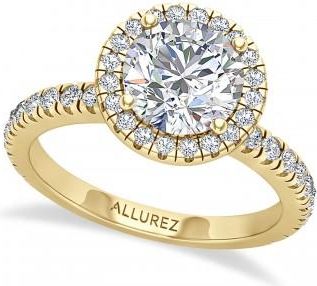 Allurez Round Moissanite & Lab Grown Diamond Halo Engagement Ring 14K Yellow Gold (2.08ct)